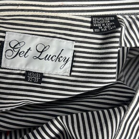Get Lucky Womens Button Down Shirt Striped Small Embroidered Cards Black Small - Picture 9 of 15